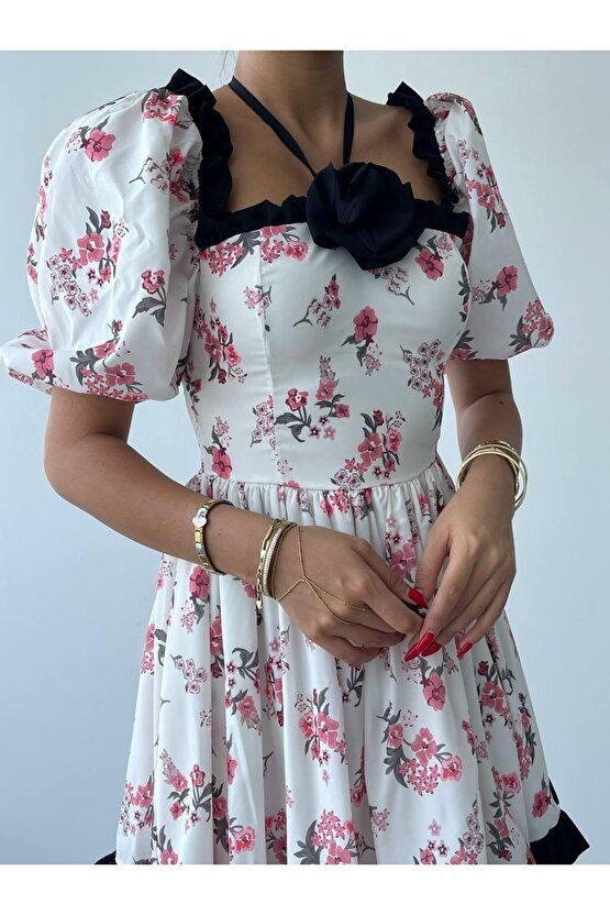 Gökyüzü Moda Wismar Gül Detay Elbise
