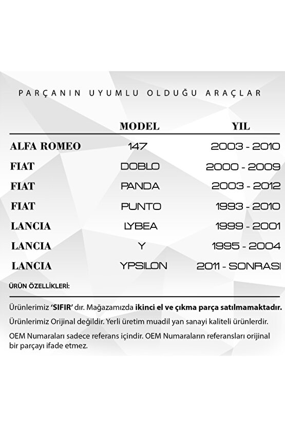 Fiat Doblo, Alfa Romeo 147, Lancia Için Cam Kenar Klips