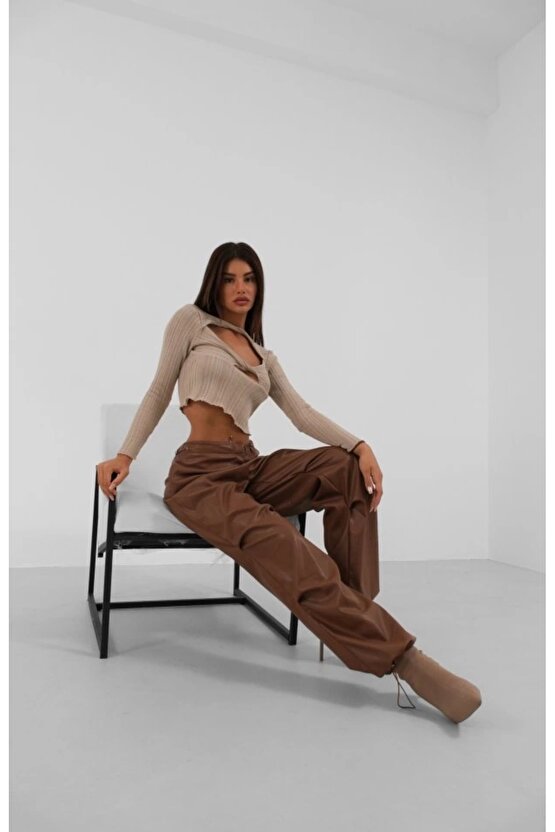 Bel Lastikli Deri Pantolon
