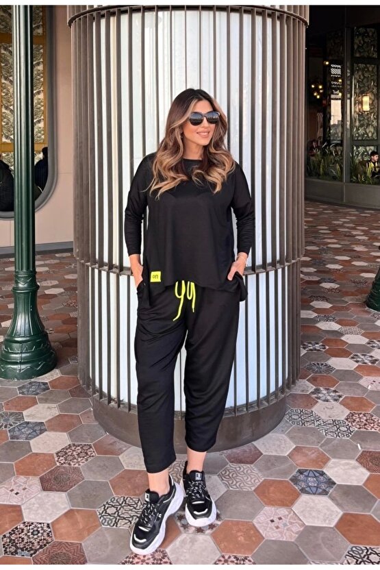 Kadın Iki Iplik Viskon Pamuk Kumaş Arma Detaylı Ikili Takım