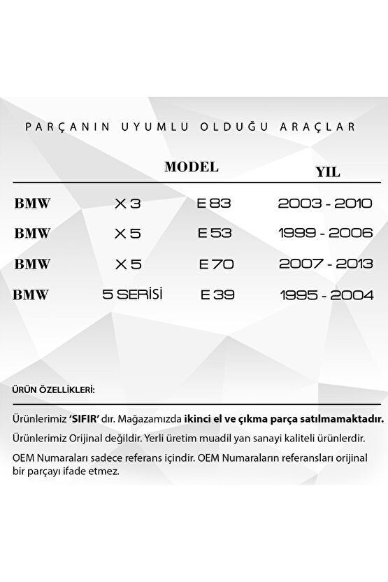 Bmw X3 E83,5serisi E39 Için Panaromik Tavan Sunroof Tamir Seti - 6 Parça