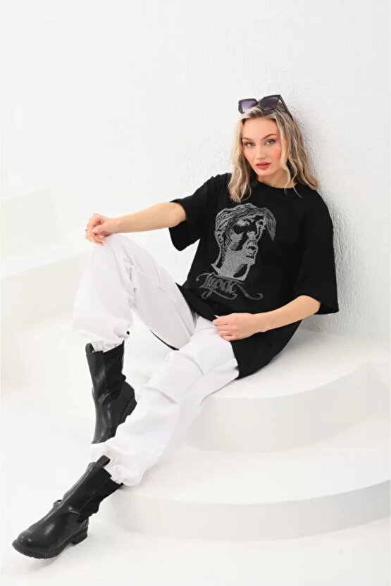 MDB Unisex Taş Desenli Oversize Thirt iyah