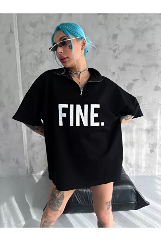 MDB Unisex Baskılı Yarım Fermuarlı Thirt iyah