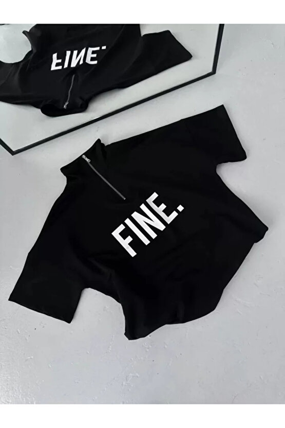 MDB Unisex Baskılı Yarım Fermuarlı Thirt iyah