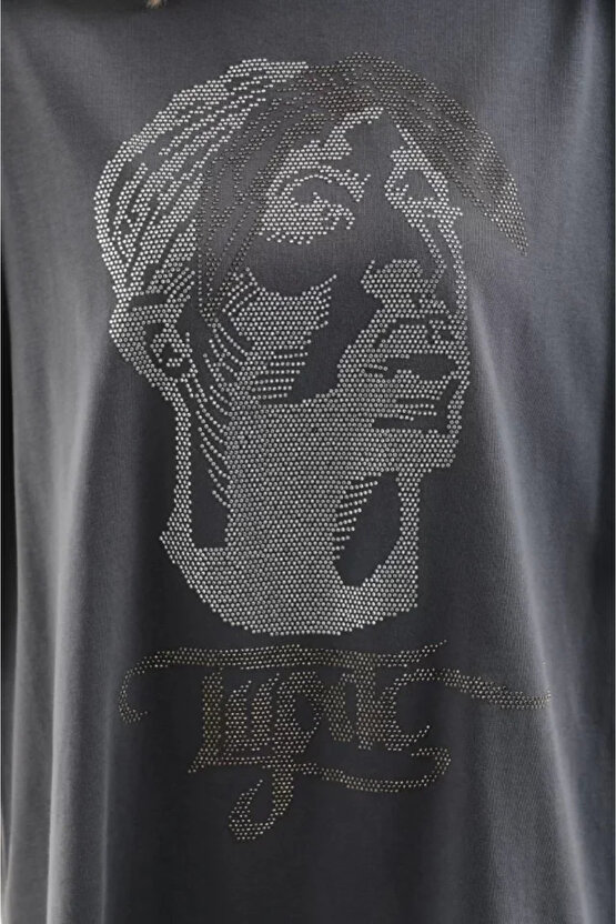 MDB Unisex Taş Desenli Oversize Thirt Füme