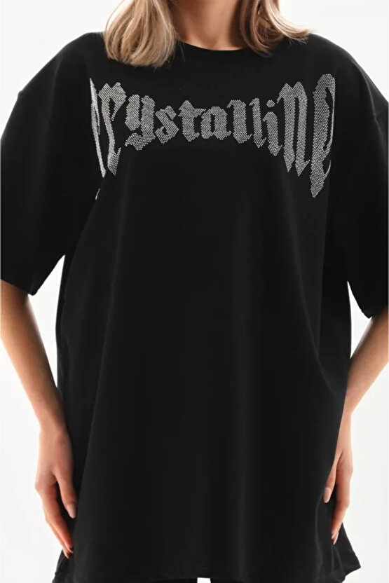 MDB Unisex Taş Desenli Oversize Thirt Beyaz