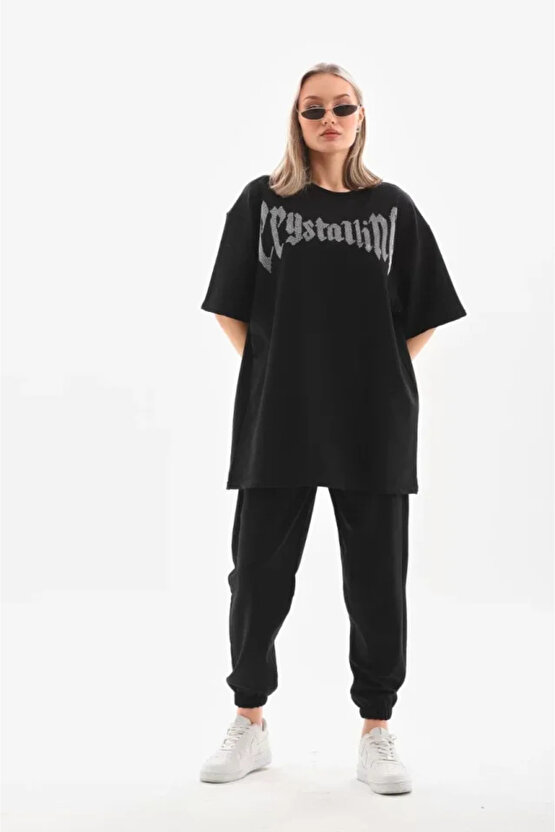 MDB Unisex Taş Desenli Oversize Thirt Beyaz