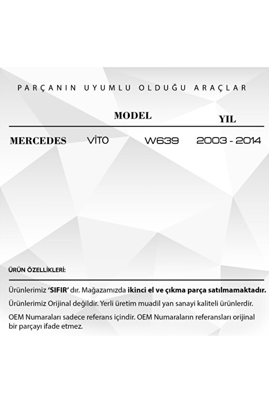 Mercedes W639 Vito, Mixto Için Arka Silecek Dişlisi