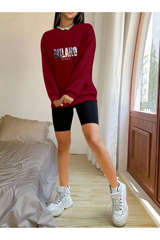 Kadın Uzun Kollu Bisiklet Yaka Desenli Viskon Iki Iplik Bluz