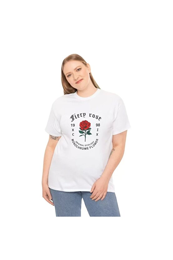 Unisex Bisiklet Yaka Baskılı Thirt  Beyaz