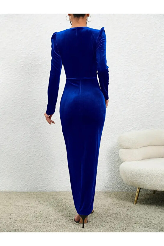 Gökyüzü Moda Kadın Uzun Kollu Bisiklet Yaka önden Büzgü Detaylı önden çapraz Detay