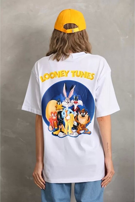 Unisex Baskılı Oversize Thirt  Beyaz