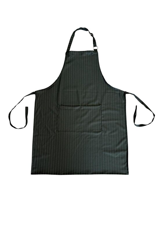 Mutfak Önlüğü Garson Aşçı Şef Servis Boydan Askılı Cepli Unisex Yeşil Beyaz Çizgili