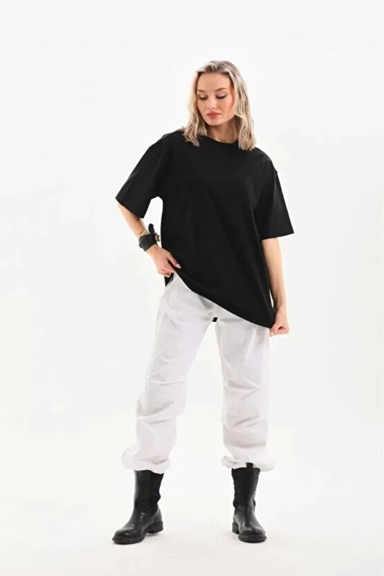 Unisex Bisiklet Yaka 201 Düz Oversize Thirt  iyah
