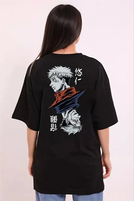 Unisex Bisiklet Yaka Baskılı Oversize Thirt  iyah