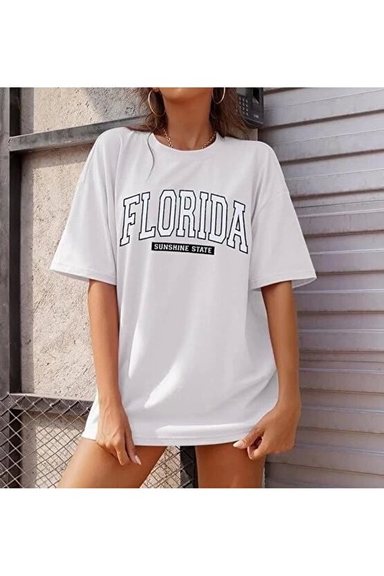 Bisiklet Yaka Baskılı Tshirt  Beyaz