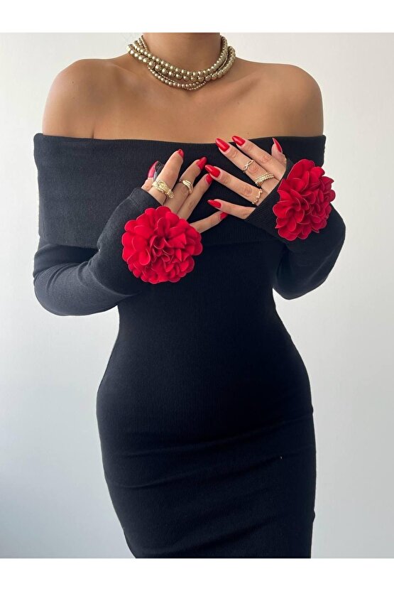 Gökyüzü Moda Livora Gül Detay Elbise