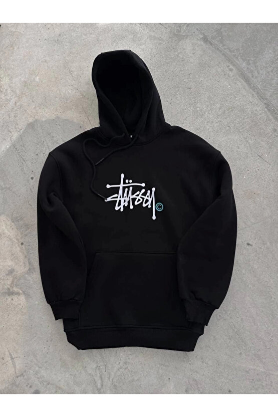 MDB Üç İplik Kapşonlu Baskılı weathirt iyah