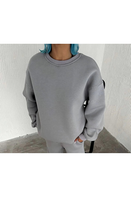 Unisex Bisiklet Yaka Baskılı Oversize Thirt  iyah