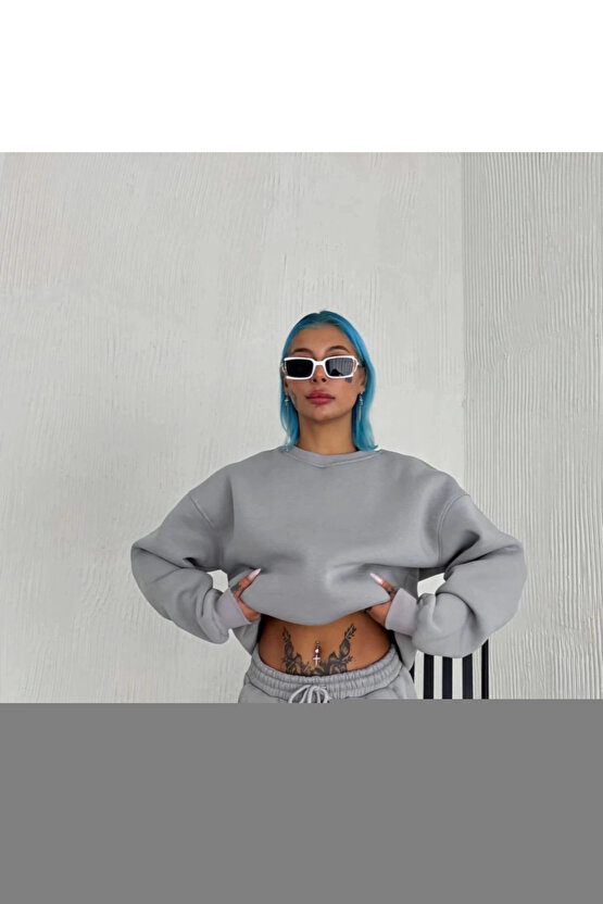 Unisex Bisiklet Yaka Baskılı Oversize Thirt  Beyaz