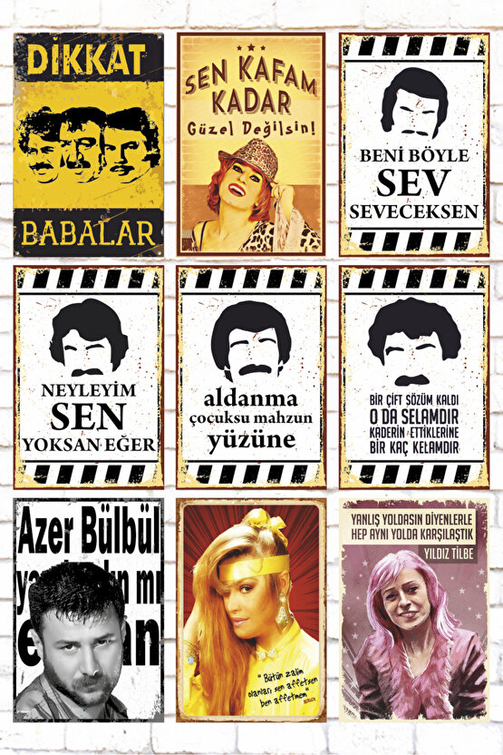 9 Parça Karışık Ahşap Tablo Seti arabesk müzik ustalar seti Müslüm ferdi tayfur posterleri