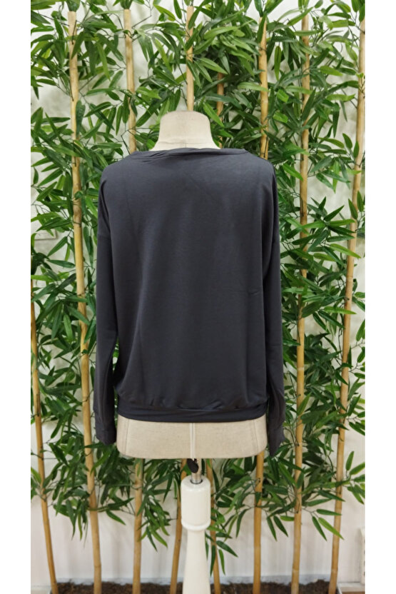 Gökyüzü Moda Kadın Yılbaşı özel Uzun Kollu Bisiklet Yaka Desenli Viskon Iki Iplik Bluz