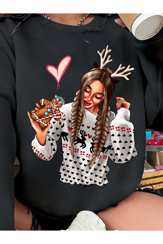 Gökyüzü Moda Kadın Yılbaşı özel Uzun Kollu Bisiklet Yaka Desenli Viskon Iki Iplik Bluz