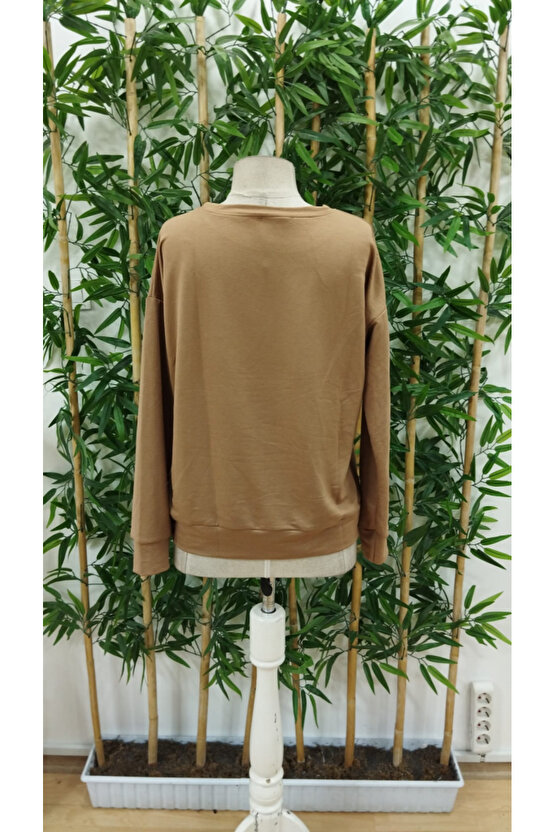 Kadın Uzun Kollu Bisiklet Yaka Geyik Desenli Viskon Iki Iplik Bluz