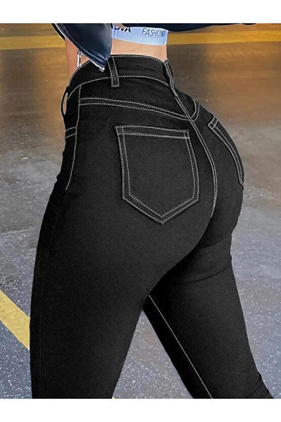 Kadın Yüksek Bel önden Düğmeli Dar Kesim Kot Pantolon