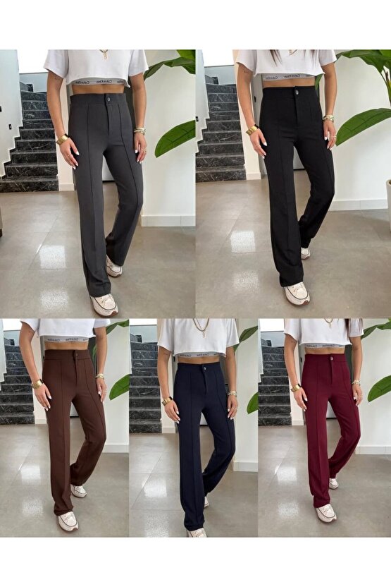 Gökyüzü Moda Kadın Yüksek Bel Full Likralı Krep Kumaş Pantolon