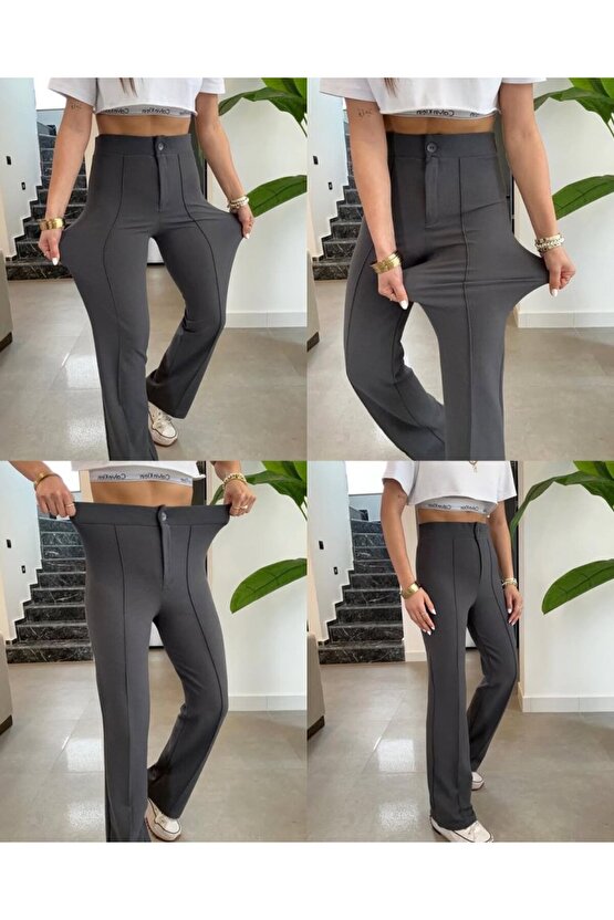 Gökyüzü Moda Kadın Yüksek Bel Full Likralı Krep Kumaş Pantolon