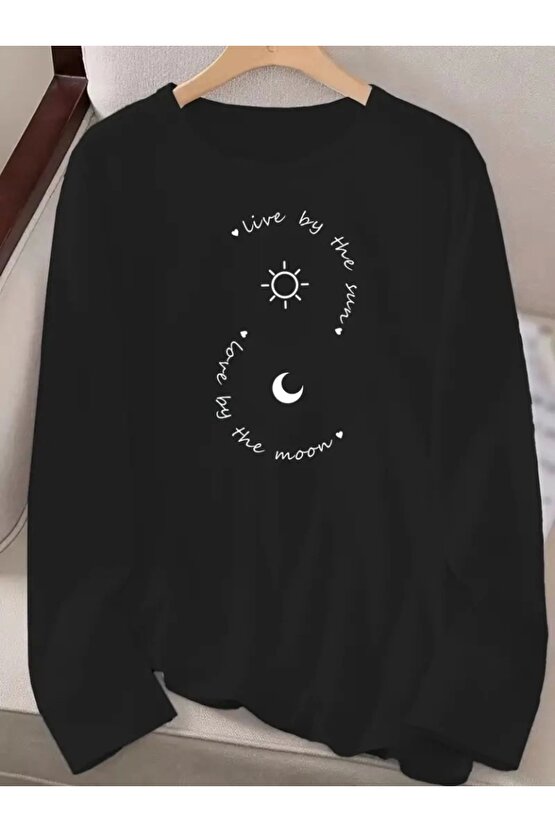 Kadın Uzun Kollu Bisiklet Yaka Desenli Viskon Bluz