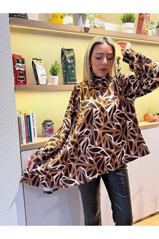 Kadın Uzun Kollu Balıkçı Yaka Asimetrik Kesim Salaş Bluz