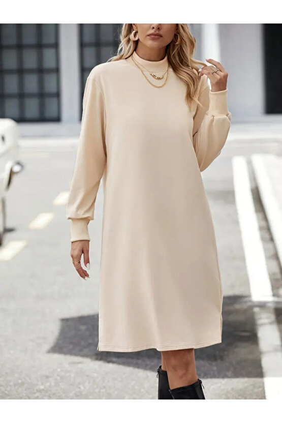 Gökyüzü Moda Kadın Uzun Kollu Balıkçı Yaka Kısa şardonlu Dalgıç Elbise