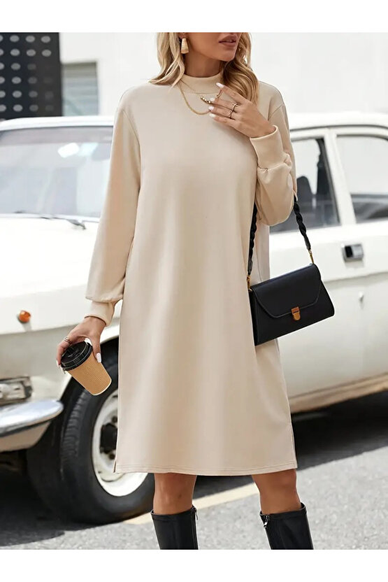 Gökyüzü Moda Kadın Uzun Kollu Balıkçı Yaka Kısa şardonlu Dalgıç Elbise