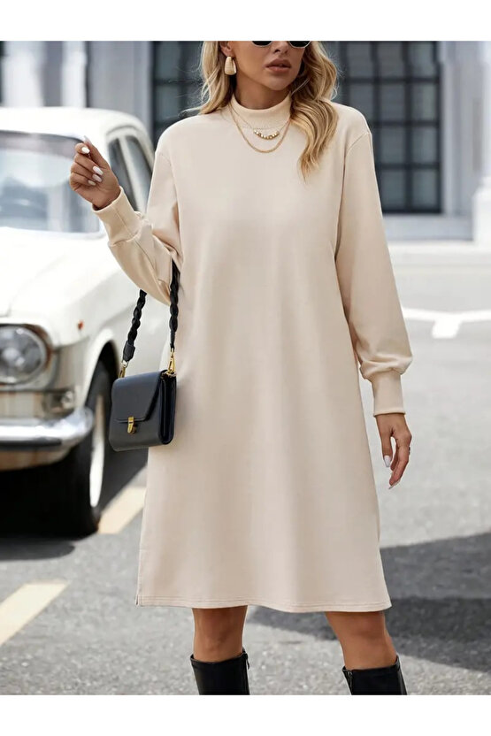 Gökyüzü Moda Kadın Uzun Kollu Balıkçı Yaka Kısa şardonlu Dalgıç Elbise