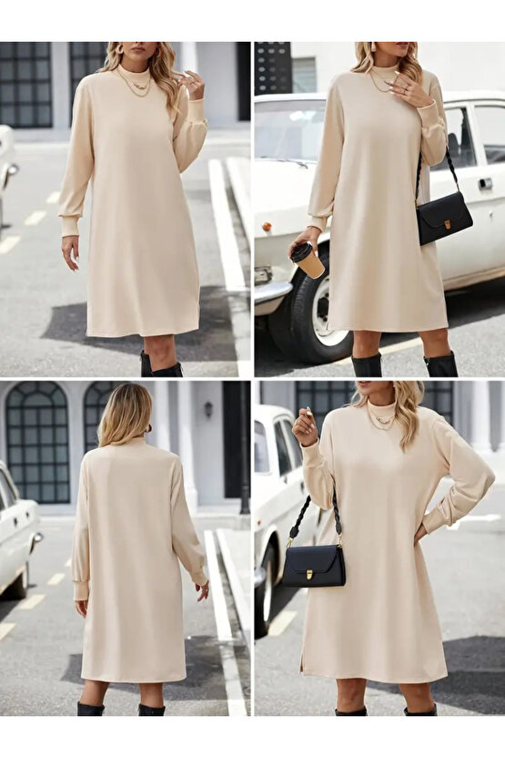 Gökyüzü Moda Kadın Uzun Kollu Balıkçı Yaka Kısa şardonlu Dalgıç Elbise