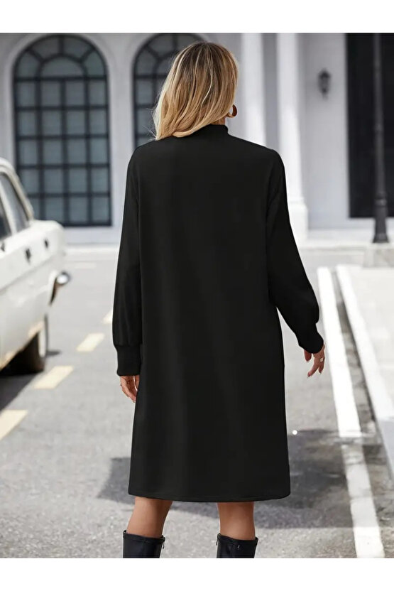 Gökyüzü Moda Kadın Uzun Kollu Balıkçı Yaka Kısa şardonlu Dalgıç Elbise