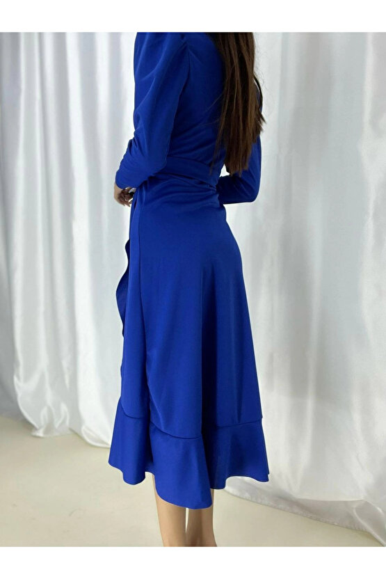 MDB Krep Kumaş idi Boy Kuşaklı Uzunkol Elbise