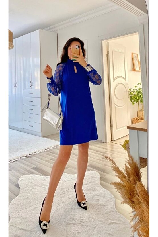 Kadın Uzun Kollu Tül Detay Sandy Mini Boy Elbise