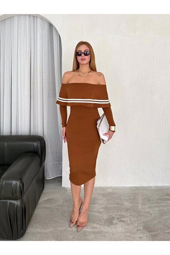 Kadın Fırsat ürünü adonna Yaka idi Boy Triko Elbise