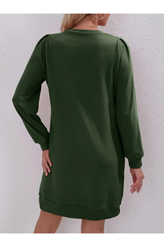 Kadın Uzun Kollu Bisiklet Yaka Iki Iplik Elbise