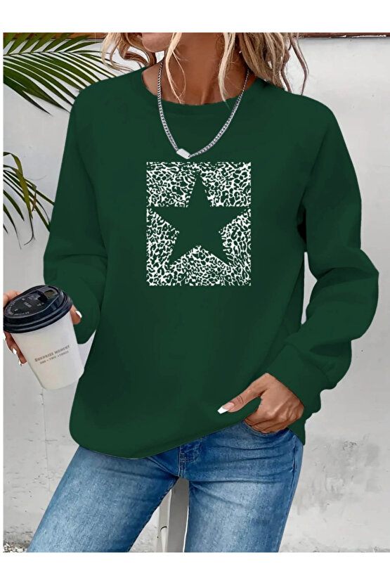 Kadın Uzun Kollu Bisiklet Yaka Desenli Viskon Iki Iplik Bluz