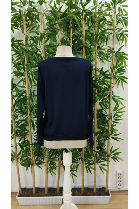 Kadın Uzun Kollu Bisiklet Yaka Desenli Viskon Iki Iplik Bluz