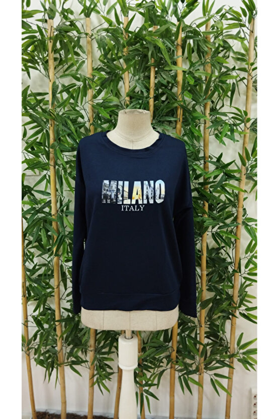 Kadın Uzun Kollu Bisiklet Yaka Desenli Viskon Iki Iplik Bluz