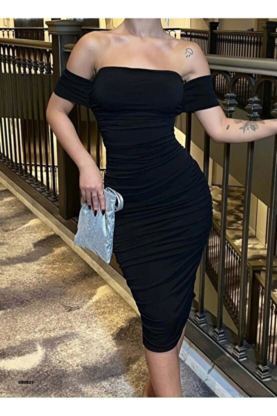 Kadın adonna Yaka Sandy Kumaş Büzgü Detay idi Boy Elbise