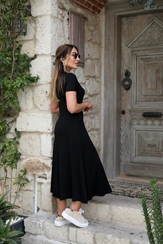 Gökyüzü Moda Kadın Kısa Kollu V Yaka Maxi Boy Elbise 124 Cm