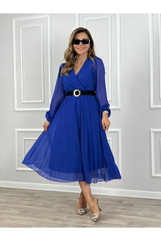 Kadın Uzun Kollu Bisiklet Yaka Yazılı Kısa Viskon Iki Iplik Elbise