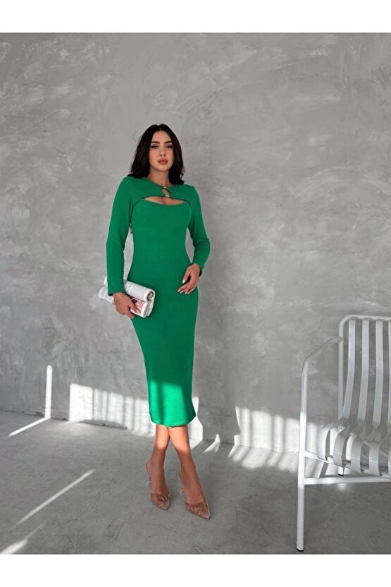 Kadın Uzun Kollu Halka Ve Pencere Dekolte Detay Fırsat ürün idi Boy Elbise