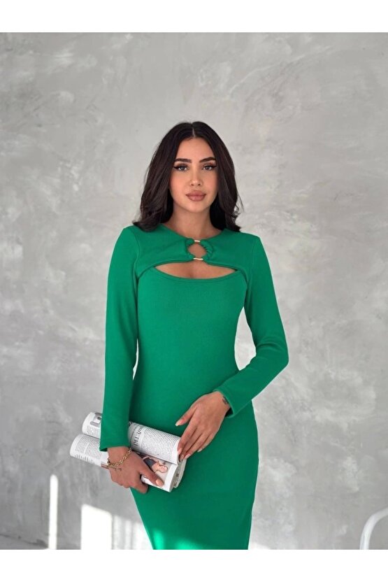 Kadın Uzun Kollu Halka Ve Pencere Dekolte Detay Fırsat ürün idi Boy Elbise